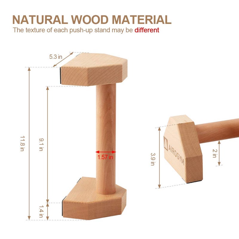 airogym Push-up Stand, 2 PCS Wood Pushup Bars Non-Slip Base Exercise Home Workout Equipment, 30CM Wooden Parallettes Handle Stands Grip for Men Strength Training, Planks Calisthenics - Image 2